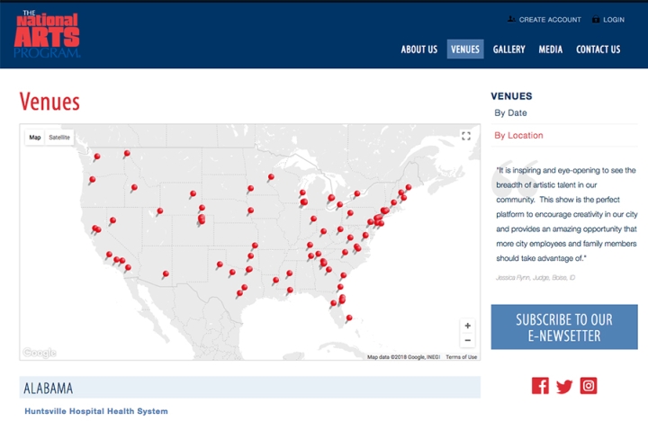 National Arts Program Location Map on Venue Landing Page